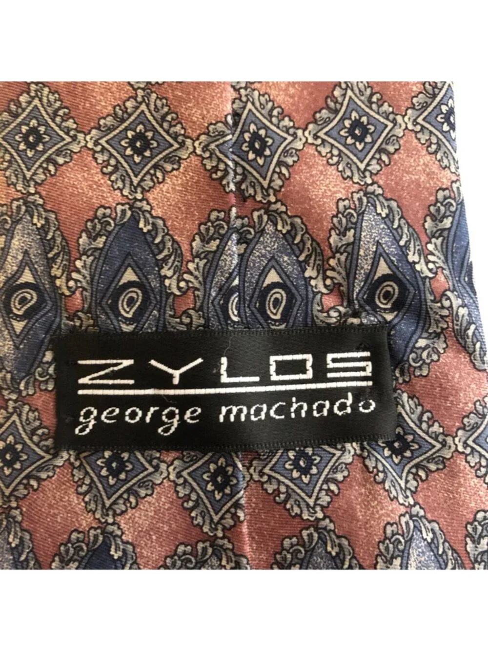 Zylos George Machado Silk Geometric Mauve Blue Mens Necktie Office Formal Gift